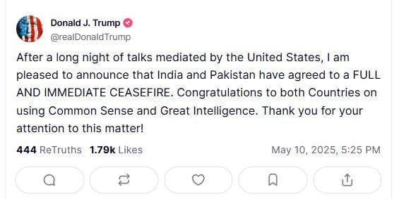 India and Pakistan have agreed to a full and immediate ceasefire